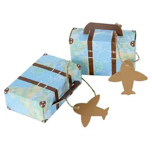 Mini Suitcase Candy Box Travel Map Classic Theme Gift Box Compass Pendant For Wedding Birthday Favor Present Boxes Packing