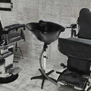 Bac à shampoing moderne en cuir réglable avec repose-pieds pliable pour barbiers et coiffeurs - Bac de lavage de cheveux portable facile à nettoyer - Product Image 3