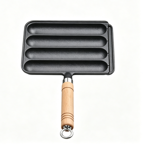 4 Bölmeli Önceden Yağlanmış Dökme Demir Sosis Tavası, Ahşap Saplı, Kaplamasız Sosis Izgara Tavası, Evde Kahvaltı ve Dış Mekan Barbeküsü İçin - Product Image 4