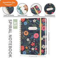 Carnet de notes personnalisé A5 à spirale, couverture rigide florale, avec élastique et poche arrière, papeterie de bureau de haute qualité, promotionnel
