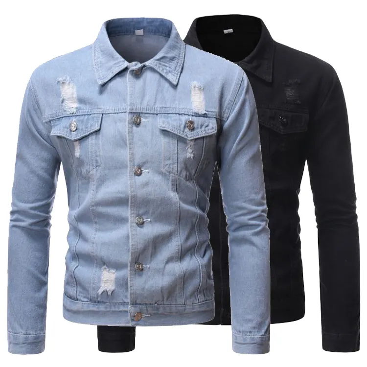 Suppliers Customized Wholesale Dropshipping Casual Fit Slim Plain Light Blue Color Jeans Denim Jackets