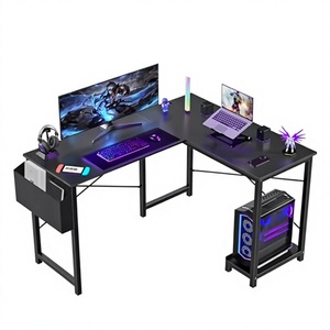 Bureau de jeu en bois en forme de L, table d'ordinateur, station de travail pour PC avec étagère de rangement, noir - Product Image 3