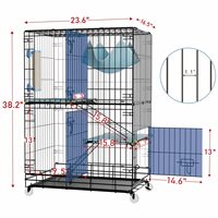 Cage à chat spacieuse noire multi-niveaux avec griffoir intégré, hamac suspendu, coussins doux, rampe d'escalade et roulettes pour animaux de compagnie