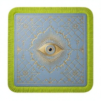 Tapis de Mahjong en Cuir de Luxe, Motif Oeil Maléfique Mystique, Antidérapant, Bordure à Pompons pour Jeu de Mahjong