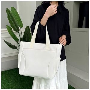 Custom Reusable Casual Simple Plain Shopping Handbags Women Black Shoulder <b>Tote</b> Bag with <b>Zip</b> - Product Image 4