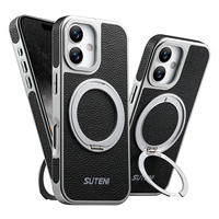 Coque de téléphone SUTENI pour iPhone 18 Pro Max avec chargement magnétique sans fil 360° °   Support rotatif avec boucle en forme d'anneau en simili cuir 17 16 15 14 13