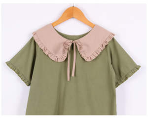 Vestido de verano para bebé, cuello Peter <span class=keywords><strong>Pan</strong></span> verde oliva, Retro, <span class=keywords><strong>100</strong></span>% algodón, cómodo, de algodón orgánico <span class=keywords><strong>Natural</strong></span> con lazo - Product Image 2