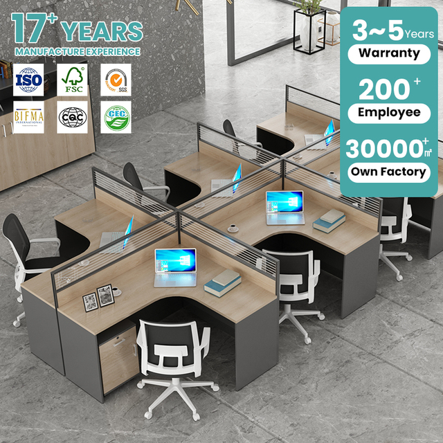 Wholesale Supply Modern Professional Team Factory 4 Person Office Workstation Computer Desktops Wood Frame Portable Feature