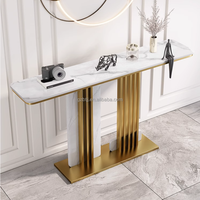 Table console d'entrée rectangulaire de luxe léger, design artistique, plateau en marbre véritable, base en métal, BTCT007 pour la maison ou l'hôtel