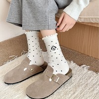 Vente en gros de nouvelles chaussettes pour femmes en dentelle à bulles mignonne, broderie de chiot, Dui Dui, coton, tube moyen long, automne et hiver