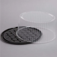 Boîte à gâteau ronde en plastique transparent jetable de haute qualité avec couvercle en dôme, base noire, matériau PET, boîte d'emballage alimentaire