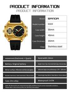 Montre électronique SANDA 6139 pour homme, montre-bracelet multifonctionnelle étanche à triple mouvement avec fonction quatre fuseaux horaires - Product Image 2