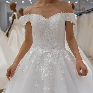 Vestido de novia de lujo SL6851, sin hombros, con cuentas de encaje, barato, elegante