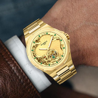 Reloj Mecánico de Lujo Personalizado OEM con Esfera de Oro de 24K, 42MM, Motivo de Dragón, Caja de Acero Inoxidable, Relojes Automáticos para Hombre, Movimiento Japonés Miyota