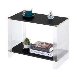 HaiQiwawo, mesa Auxiliar de Almacenamiento de 2 niveles con forma de rectángulo negro, mesa auxiliar de acrílico estrecha para espacios pequeños para mesita de noche de sala de estar - Product Image 6