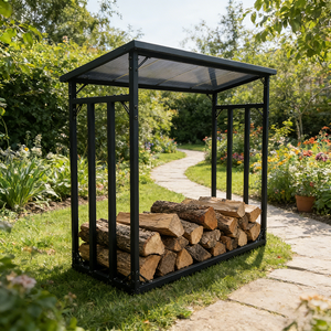 <strong>Decorative</strong> Firewood <strong>Log</strong> Stand Black Metal Wood Holder For Home Fireplace Fireside Stable Durable Storage Organizer Firewood Rack - Product Image 3