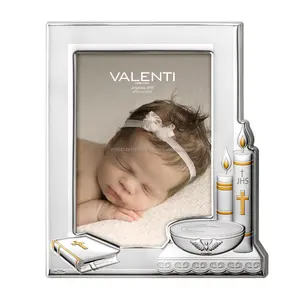 100% Made in Italy Solid picture frame Shiny and mat Silver Red photo frame Baptism 13x18cm withe wood back for Family