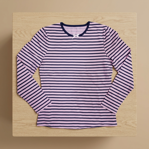 Lot de stock du Bangladesh – T-shirt à manches longues pour filles toutes saisons, marque de marque, super fantaisie, couleurs rose et noir rayé, en coton, collection printemps - Product Image 3