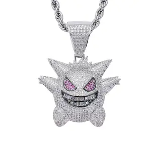 Collier pendentif pour Halloween en zircon cubique pour hommes, petit bijou, pendentif elfe, Hip Hop, plaqué or 14k, Punk, pour rappeur