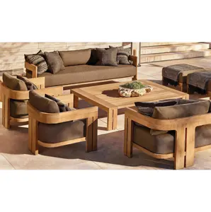 Curved T Back Style Teak Wood Garden Big Lots Furniture Set Modern Outdoor Teak Sofa