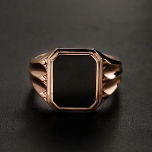 Bague Rétro Xinfly Chine en Or Pur 18K Véritable, Non Décolorant, Pliable, avec Onyx Noir Naturel Carré, pour Hommes - Product Image 4