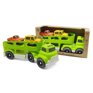 环保材料自由轮塑料汽车玩具卡车运输玩具车带2辆迷你车