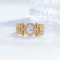 Anello da donna con diamante ovale artistico a 4 griffe in oro giallo 18K, con diamante coltivato in laboratorio, fascia per anello con diamante coltivato in laboratorio