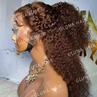 Perruque bouclée ondulée marron chocolat, densité 200%, perruque frontale en dentelle transparente HD 13x4 sans colle, nœuds pré-décolorés, perruque en cheveux humains