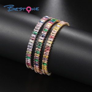 Hip Hop 2,5*5mm geométrico aleatorio helado Aaa Cubic Zirconia tenis pulsera gargantilla collar conjunto nupcial boda joyería Mujer - Product Image 3