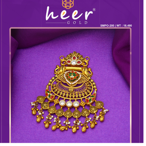 Traditional gold temple pendant with peacock motif intricate filigree colorful <b>stones</b> pearl danglers rich ethnic design - Product Image 2