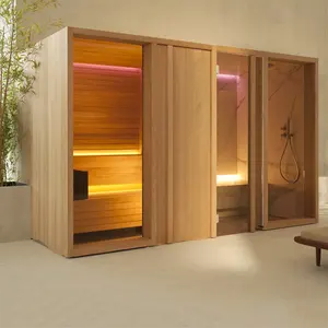 High Quality 3 Person Dry Wet Steam Sauna Room Shower Room For Spa Luxury Fashion Wood Steam Sauna Room With Shower