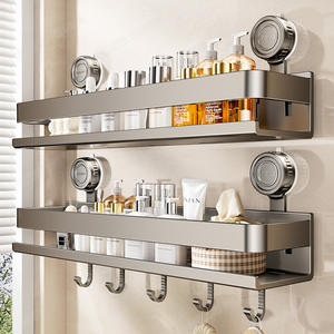 Estante de baño Lutens para montar en la pared, organizador de almacenamiento de doble capa con ventosas y ganchos para artículos de aseo - Product Image 1