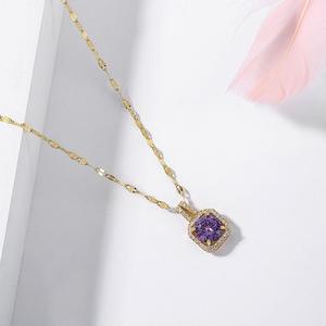 Kalung Liontin Zirkon Persegi Baja Tahan Karat, Kalung Liontin Geometris Modis Wanita Kualitas Tinggi - Product Image 6