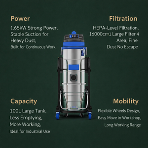 Aspiradora Industrial <span class=keywords><strong>de</strong></span> 3600W, 100L, 22kpa, con Marco Metálico y Ruedas con Freno para Pulir Concreto, Garantía <span class=keywords><strong>de</strong></span> 2 Años en <span class=keywords><strong>el</strong></span> <span class=keywords><strong>Motor</strong></span> - Product Image 3