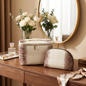 2Pcs Gradient Himalayan Crocodile Pattern PU Leather Zipper Durable Soft Handle Large Capacity Travel Makeup Organizer Cosmetic - Product Image 6