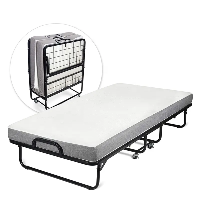 Folding Bed with Mattress Portable Foldable Guest Beds Cot Size Rollaway Beds for Adults with Memory Foam