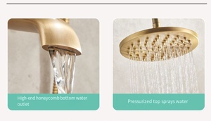 Ensemble de douche en laiton de style européen avec mitigeur en céramique, finition brossée, barre coulissante à double poignée, fonctions Pause/<span class=keywords><strong>Jet</strong></span>/Pluie - Product Image 5