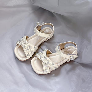 Sandalias de Princesa con Perlas y Diamantes de Imitación para Niñas Fankahao, Verano 2025, Nuevas Sandalias de Playa para Niños con Cierre de Velcro y Suela de TPR - Product Image 6