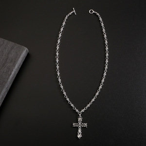 Collana con Ciondolo a Croce Intagliata in Lega di Zinco Placcata Argento, Stile Punk, Nuova Collezione, Gioiello Regalo - Product Image 4
