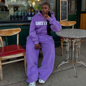 ツーピース女性スウェットスーツ長袖ジャケットジップアップパーカー女性用ジョガーパンツセット2025服 - Product Image 3