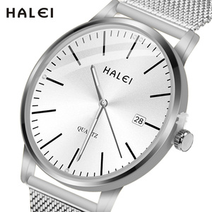 Envío Directo HALEI Nuevo Reloj de Cuarzo Original con Correa de Malla de Acero Inoxidable, Diseño Minimalista, Visualización de Fecha Analógica, Movimiento Japonés - Product Image 1