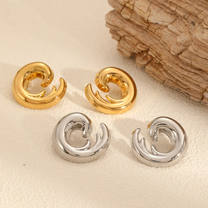 Wave-Shaped Stainless Steel Stud Earrings For Women Geometric C Shape Gold <b>Silver</b> Tone Fashion Jewelry - Product Image 1