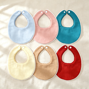 Ensemble de bavoirs pour bébé en dentelle à pompons de Noël, en coton doux et mousseline, couleur unie, absorbant, pour nourrissons et bébés, pour l'alimentation quotidienne - Product Image 1