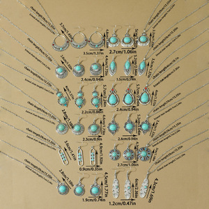 ชุดเครื่องประดับสไตล์โบฮีเมียนสำหรับผู้หญิง สร้อยคอและต่างหูโลหะผสมประดับเทอร์ควอยซ์ ชุบเงินโบราณ รูปทรงเรขาคณิต เหมาะสำหรับงานปาร์ตี้ เครื่องประดับแฟชั่น - Product Image 4