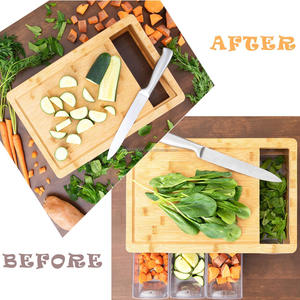 Tabla de Cortar de Bambú con Bandejas, Cajón y Tapas. Multifuncional: 4 Cajones que se Pueden Usar como Platos de Preparación o para Almacenamiento - Product Image 2