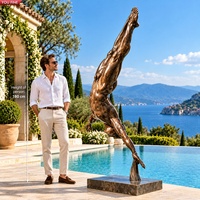 Sculpture YOUFINE en bronze grandeur nature d'un homme plongeur, statue masculine abstraite moderne pour villa, piscine, paysage de bord de piscine