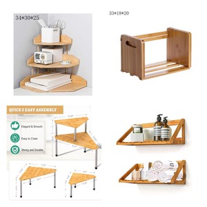 Bamboo Storage Rack 34x30x25 Cm 3 Tier Corner <b>Shelf</b> For Kitchen Bathroom <b>Wall</b> <b>Mounted</b> Foldable Multi Purpose <b>Shelves</b> - Product Image 1