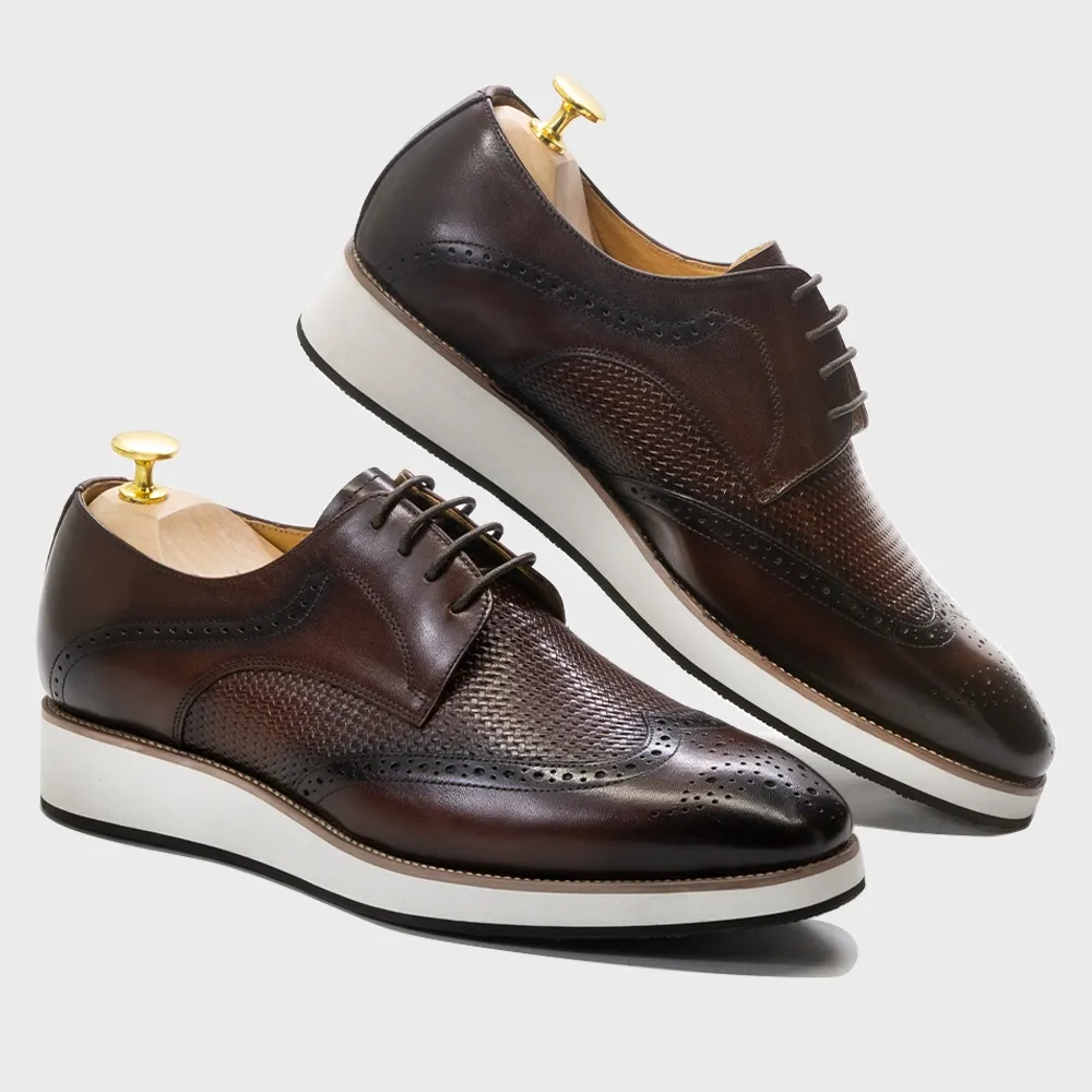 2022 Italian Style Premium Quality Real Leather Handmade Dress Casual Men's Shoes Lace Up Sports Black and Brown Wholesales Shoe