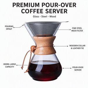 Serveur <span class=keywords><strong>à</strong></span> café en bois Kingze, 800 ml, en verre borosilicate, pour les cafés - Product Image 2
