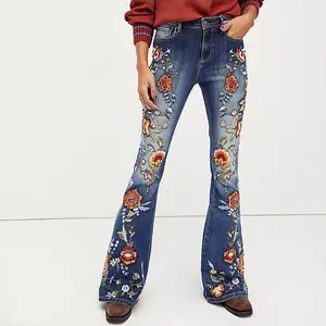 Custom Pant Women Denim Skinny Lady Femme Stretch Embroidered Flare Women Jeans